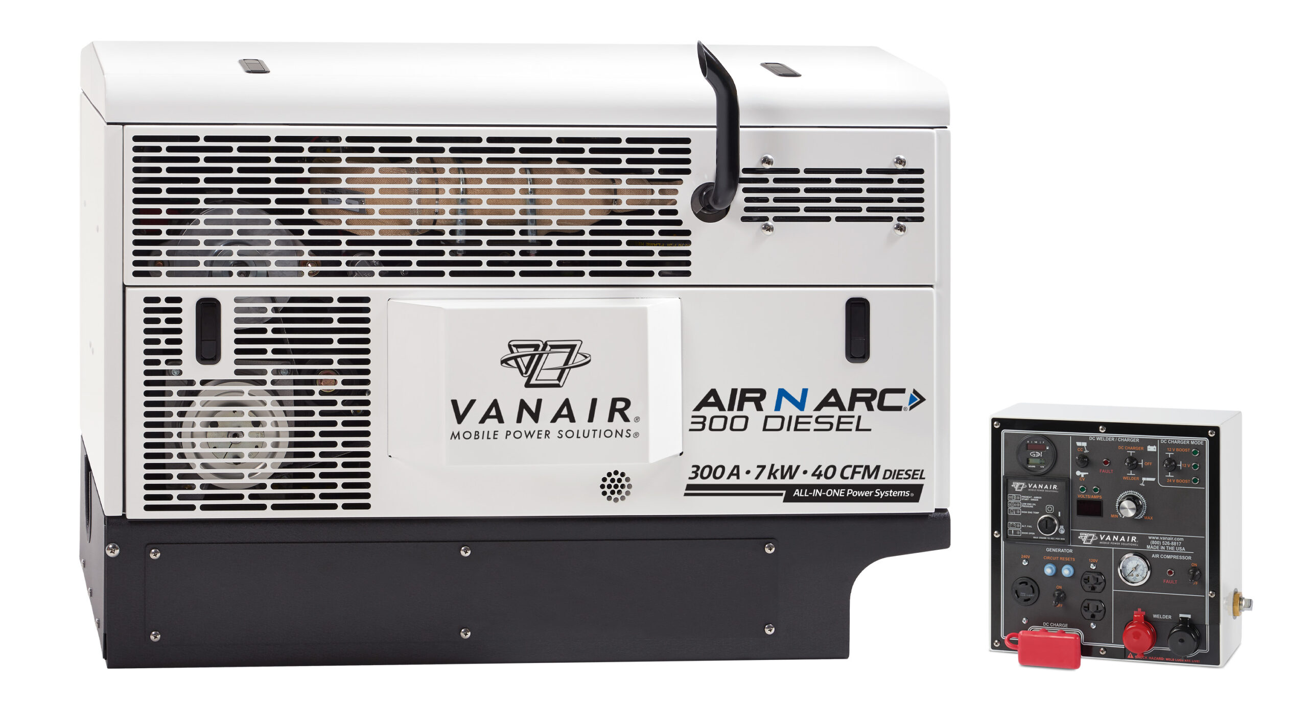 Vanair® Air N Arc® 300 Diesel ALL-IN-ONE Power System® with rotary screw compressor and control panel
