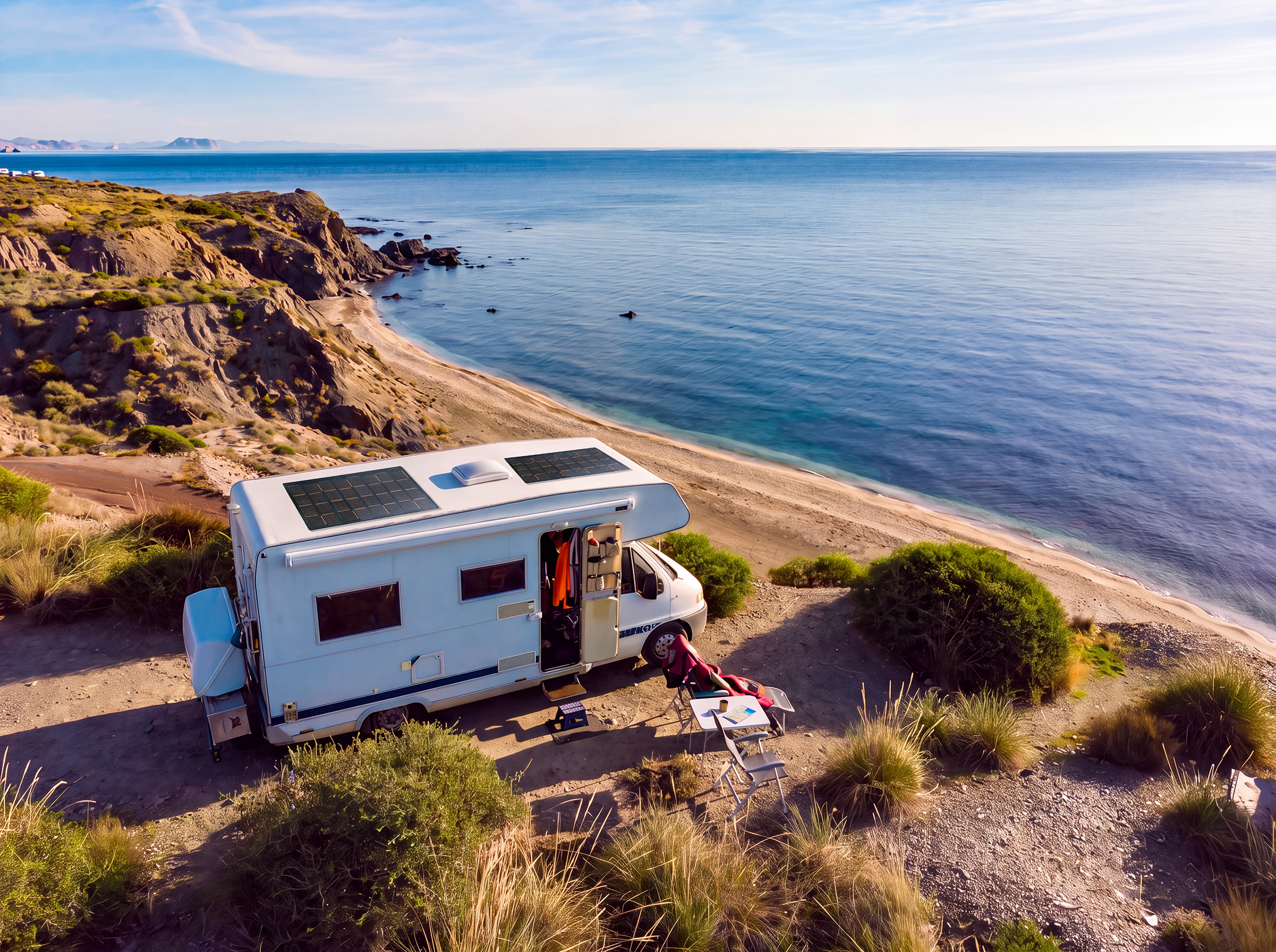 EPEQ® Solar Assist™ mounted on RV by ocean